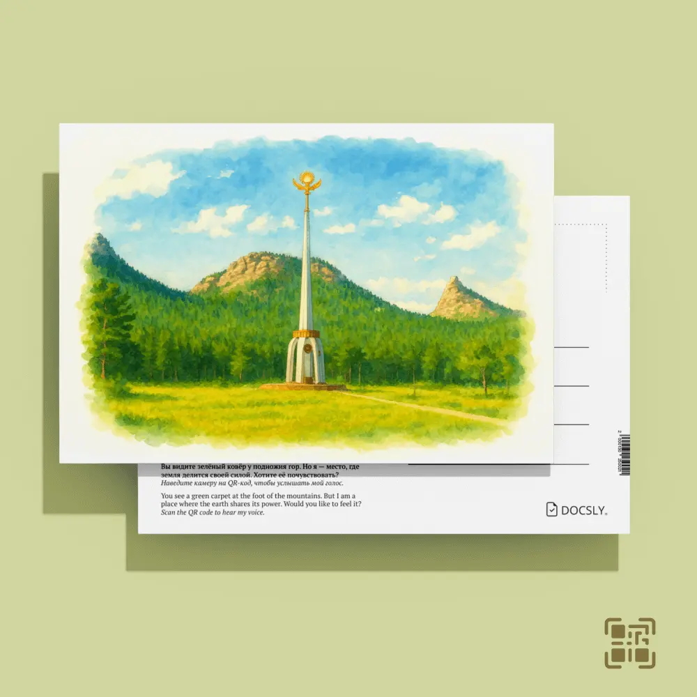 Ablai Khan's Glade. Guardians of Burabay. QR code postcard in an OPP bag.