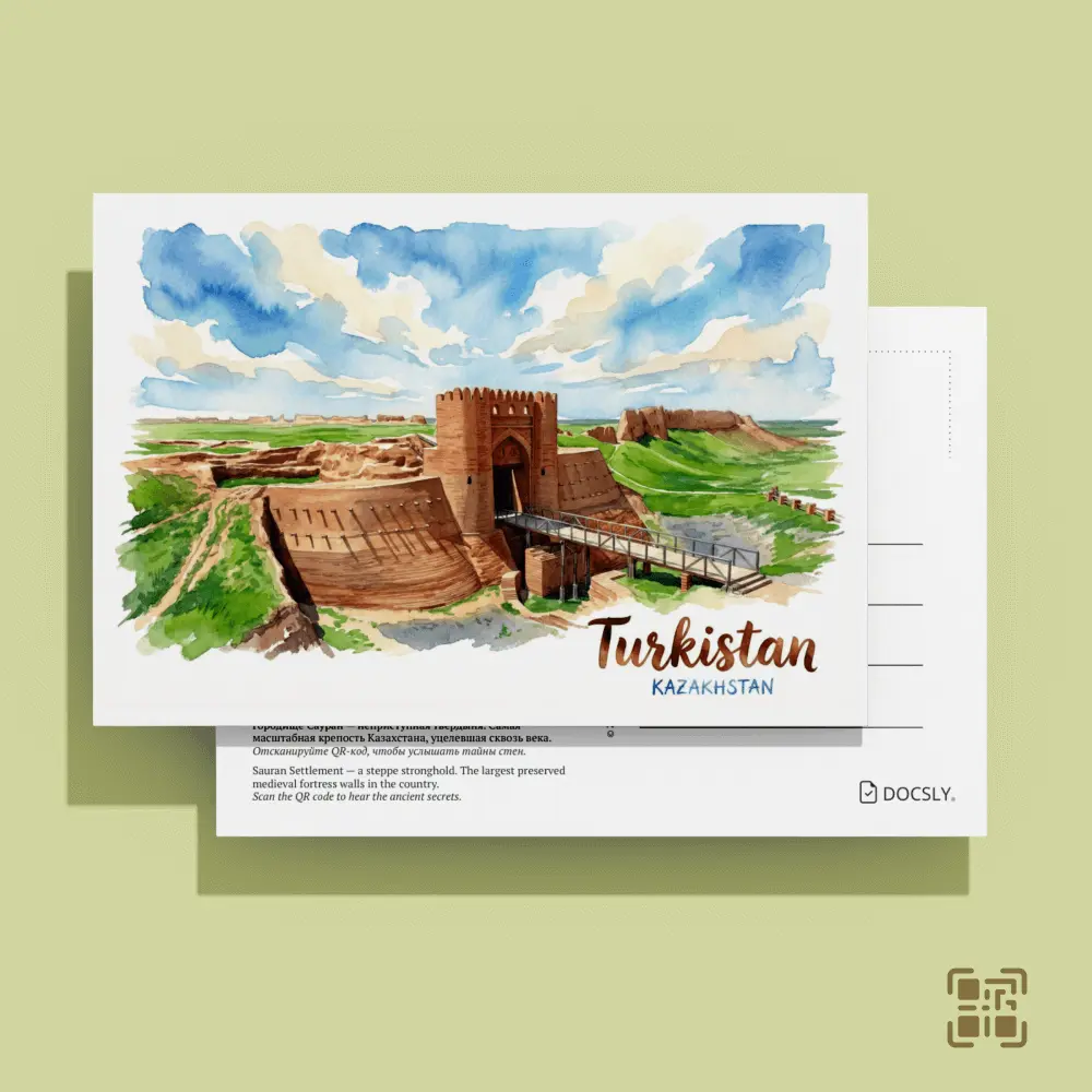 Postcard Docsly Sauran Main Gate DPTR341 / 10x15 cm Nation's Treasures OPP Bag