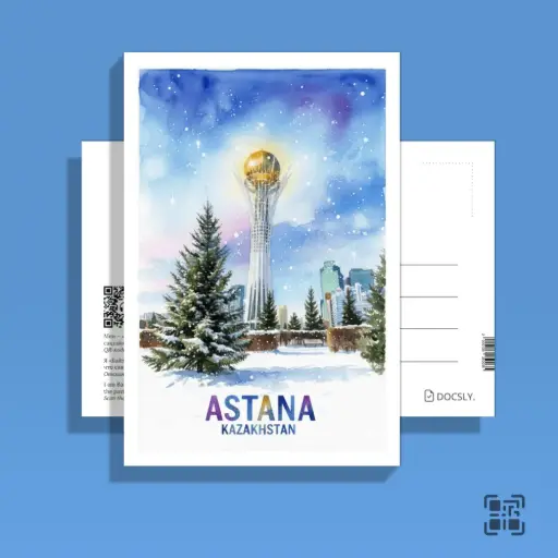 Docsly Postcard Winter Baiterek Classic View DWNBA01 / 10x15 cm Winter Fairytale of Astana OPP bag