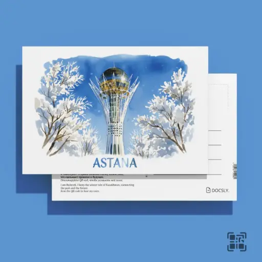 Docsly Postcard Winter Baiterek Through Snowy Branches DWNBA02 / 10x15 cm Winter Fairytale of Astana OPP bag