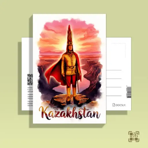 Открытка Docsly Золотой человек Казахстана DKZNT01 / 10x15 см Сокровища нации OPP пакет
