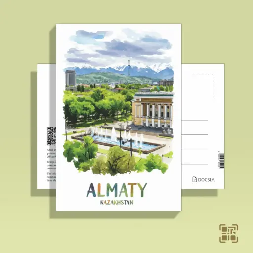 Ашық хат Docsly Абай атындағы театр Панорама DALPA09 / 10x15 см Алматы сәулет жауһарлары OPP қаптама