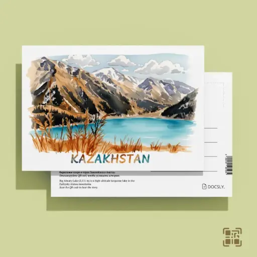 Ашық хат Docsly Үлкен Алматы көлі Тау панорамасы DALPA11 / 10x15 см Алматы табиғи қазыналары OPP қаптама