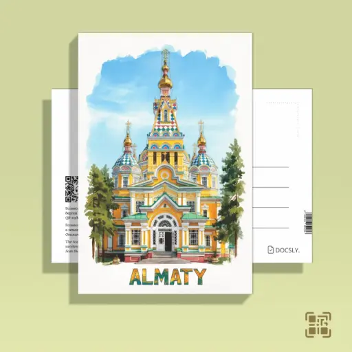 Docsly Postcard Ascension Cathedral Summer Main Facade DALPA12 / 10x15 cm Architectural Gems of Almaty OPP bag