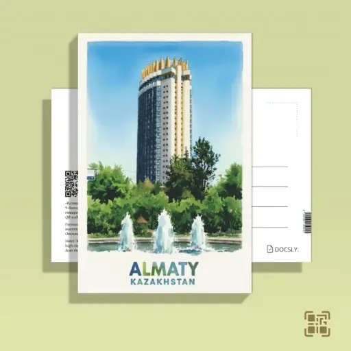Docsly Postcard Hotel Kazakhstan Walk by the Fountains DALPA14 / 10x15 cm Architectural Gems of Almaty OPP bag