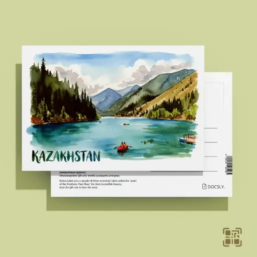 Docsly Postcard Kolsay Boat Trip DALPA20 / 10x15 cm Natural Treasures of Almaty OPP bag