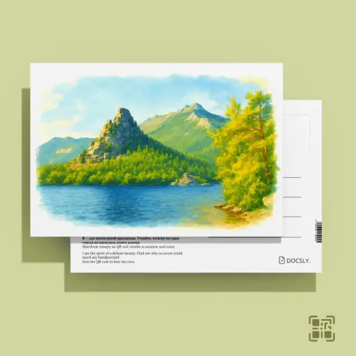 Mount Okzhetpes. Guardians of Burabay. QR code postcard in an OPP bag.