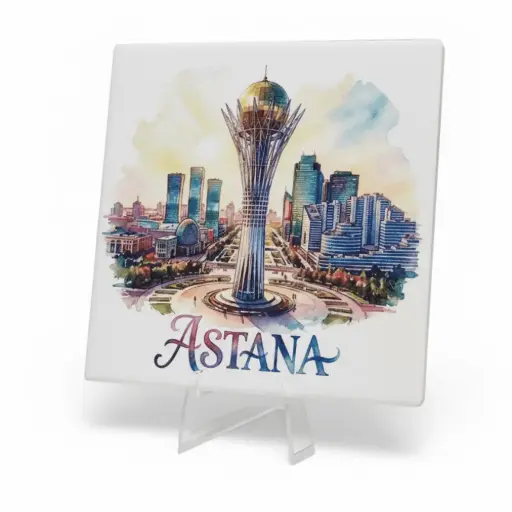 Coaster Docsly Astana: Baiterek — Panorama DASPA01 / 100x100x8 mm Ceramic Square Kraft Box
